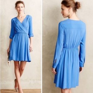 Anthro Maeve Blue Gauzy Drape Faux Wrap A-Line Dress